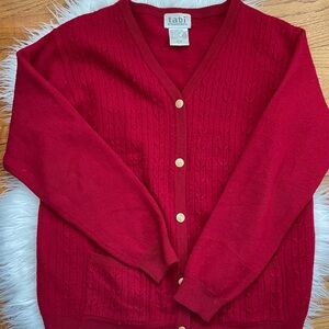 Vintage Oxblood Red Wool Cable knit Cardigan Sweater